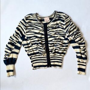 Tracy Reese Navy & White Striped Cropped Cardi